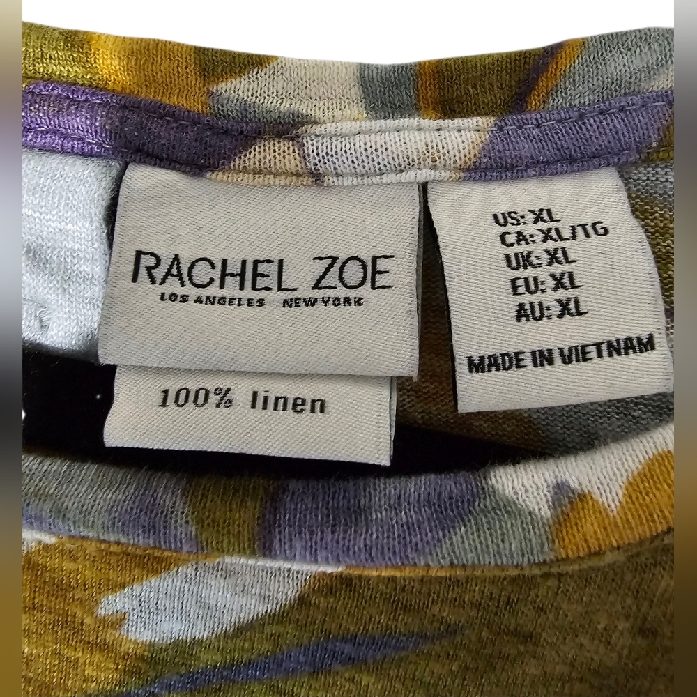 Rachel Zoe Women 100% Linen Boho Multicolor Leaf Print Tunic Top Size XL - Picture 7 of 7